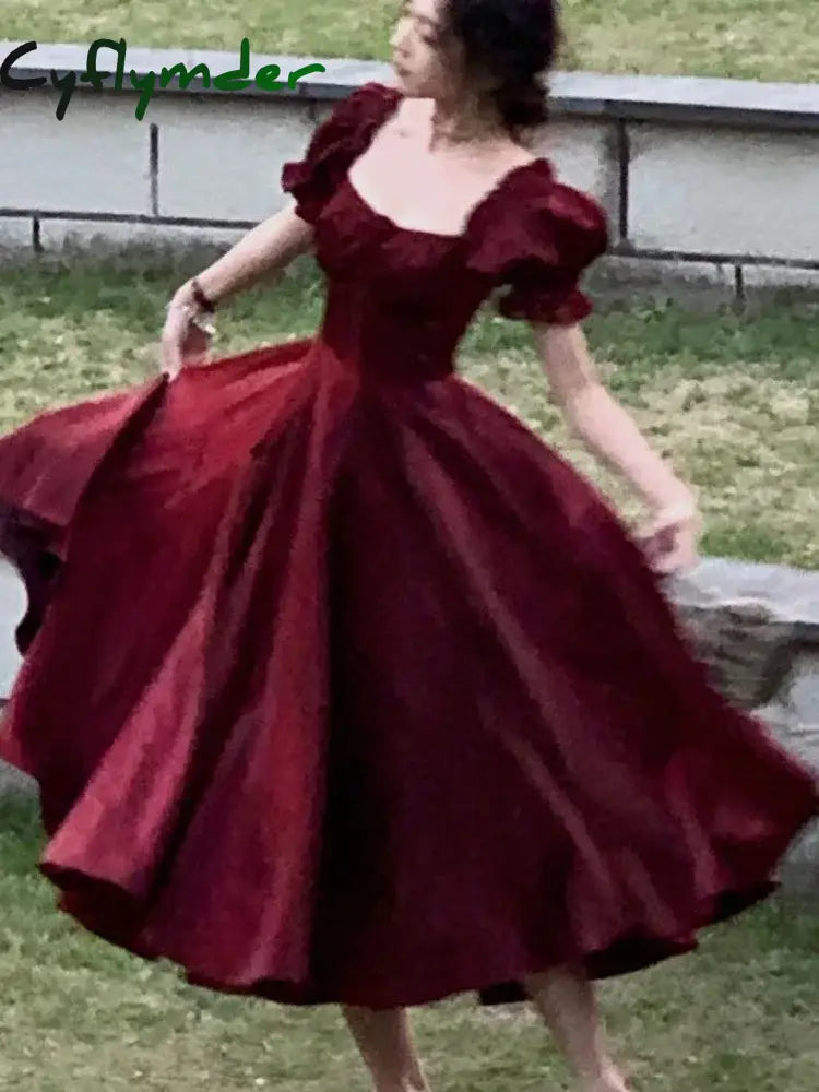 Cyflymder Spring Summer Women Elegant Casual Wedding Dress Vintage Red White A-Line Party Prom Dresses Female Birthday