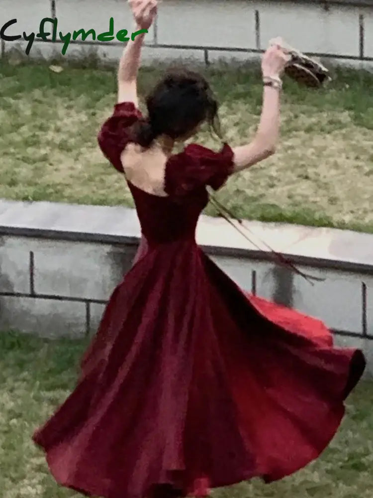 Cyflymder Spring Summer Women Elegant Casual Wedding Dress Vintage Red White A-Line Party Prom Dresses Female Birthday