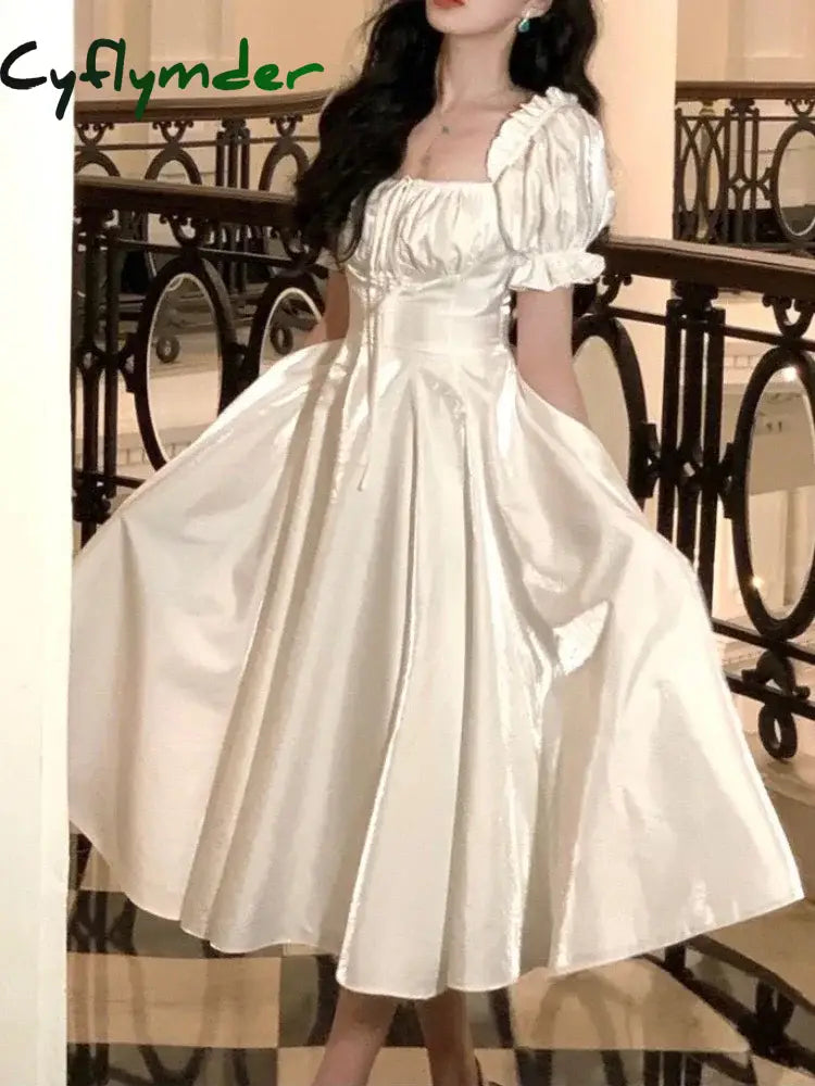 Cyflymder Spring Summer Women Elegant Casual Wedding Dress Vintage Red White A-Line Party Prom Dresses Female Birthday