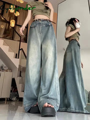 Cyflymder Spring Women Vintage Y2K Baggy Jeans High Waist Oversized American Trouser Denim Wide Leg