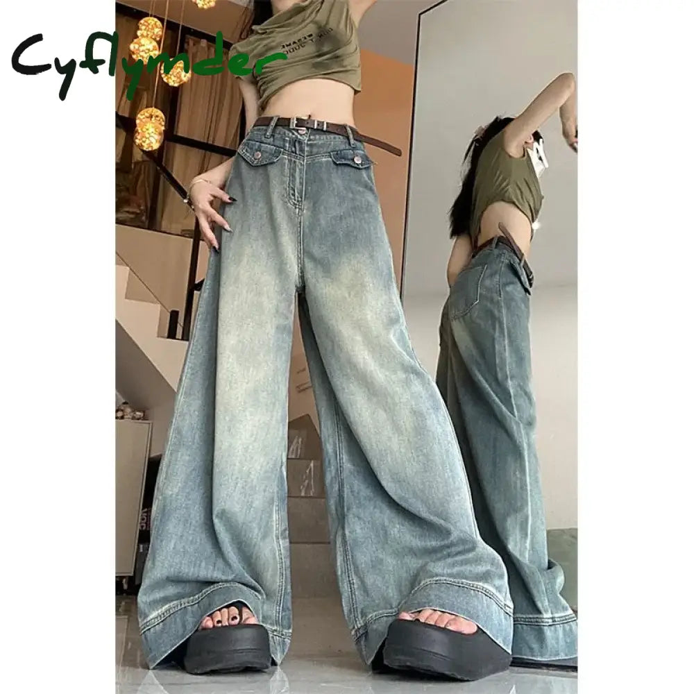 Spring Women Vintage Y2k Baggy Jeans High Waist Oversized American Trouser Denim Wide Leg Streetwear Straight Basic Pants