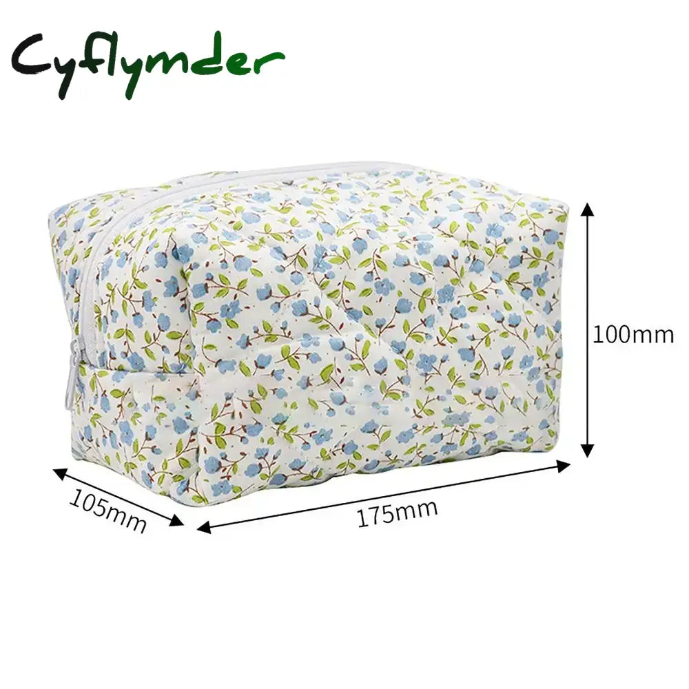 Cyflymder Storage Organizer Floral Puffy Quilted Makeup Bag Flower Printed Cosmetic Pouch Large