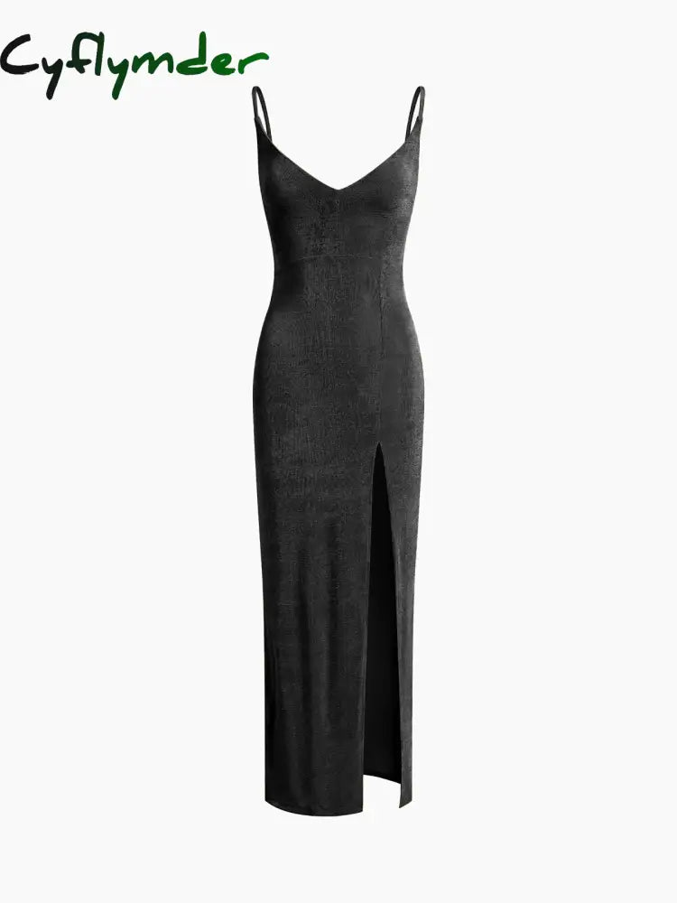 Cyflymder - Strap Slit Midi Dress Black / Xs Dresses