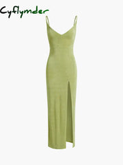 Cyflymder - Strap Slit Midi Dress Green / Xs Dresses