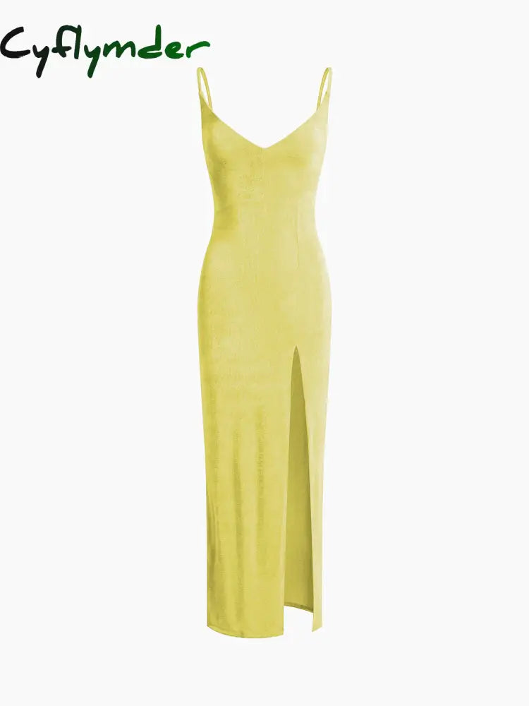 Cyflymder - Strap Slit Midi Dress Yellow / Xs Dresses