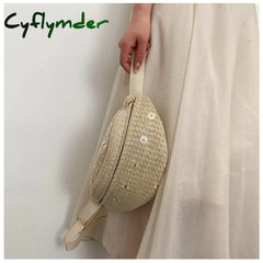 Cyflymder Straw Bag Beach Women Waist Purse Casual Large Daisy Flower Pouch Travel Phone Fanny Pack