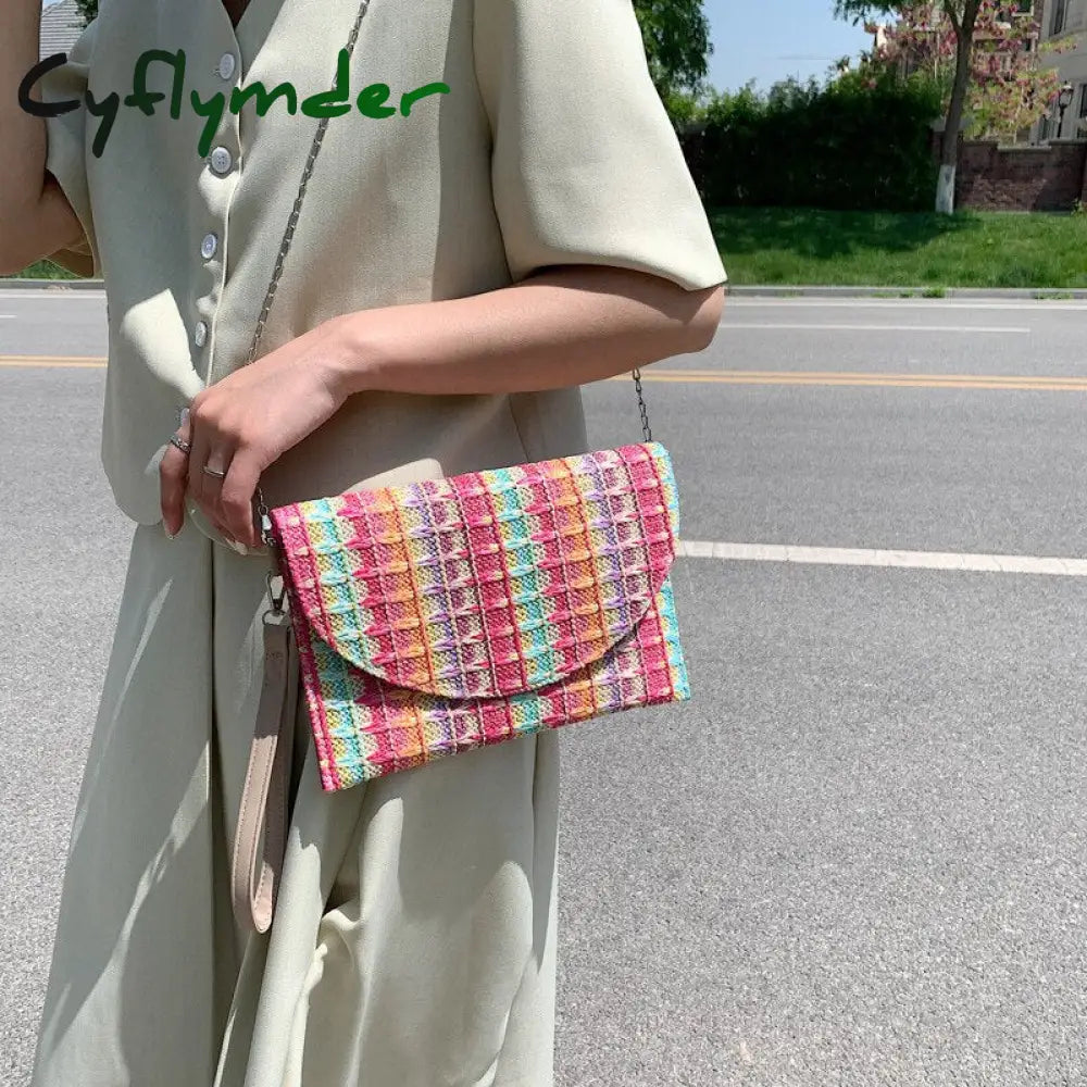 Cyflymder Straw Envelope Bag Leisure Ethnic Fashion Chain Shoulder Bags Messenger Texture Small