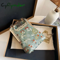 Cyflymder Strawberry Women’s  Handbags Purses Bags Hand Phone Bag Cotton Canvas Vintage Chain