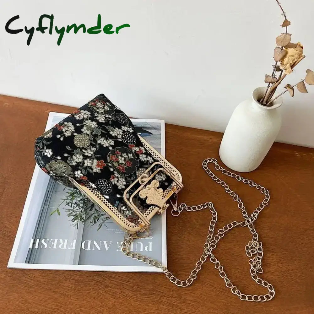 Cyflymder Strawberry Women’s  Handbags Purses Bags Hand Phone Bag Cotton Canvas Vintage Chain