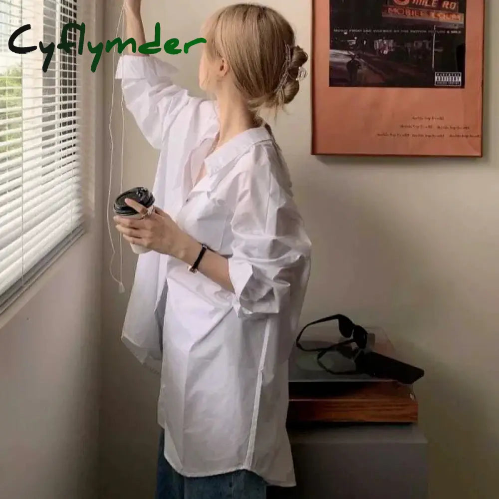 Cyflymder Streetwear White Shirts Women Harajuku Oversized Bandage Blouses Korean Elegant Long