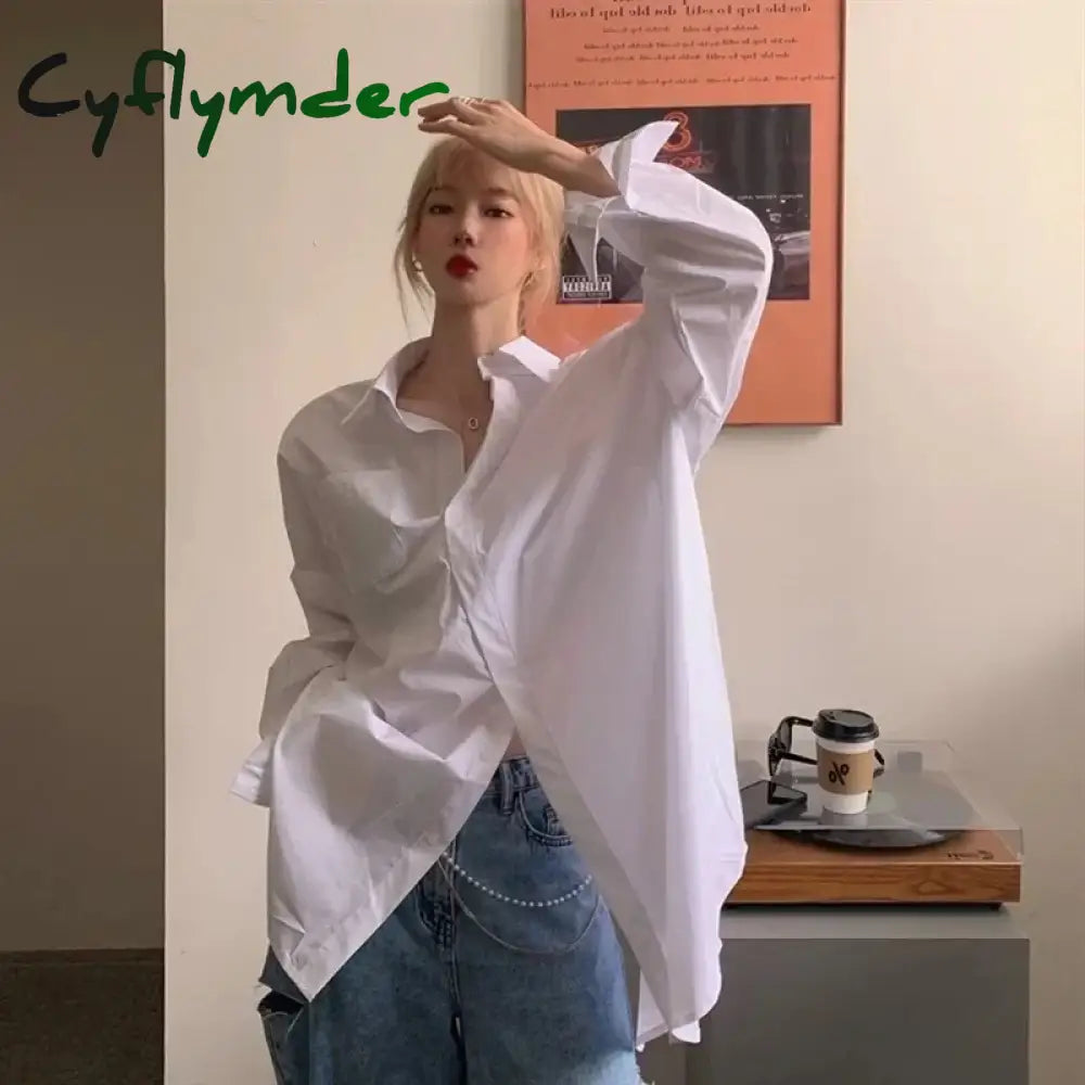 Cyflymder Streetwear White Shirts Women Harajuku Oversized Bandage Blouses Korean Elegant Long