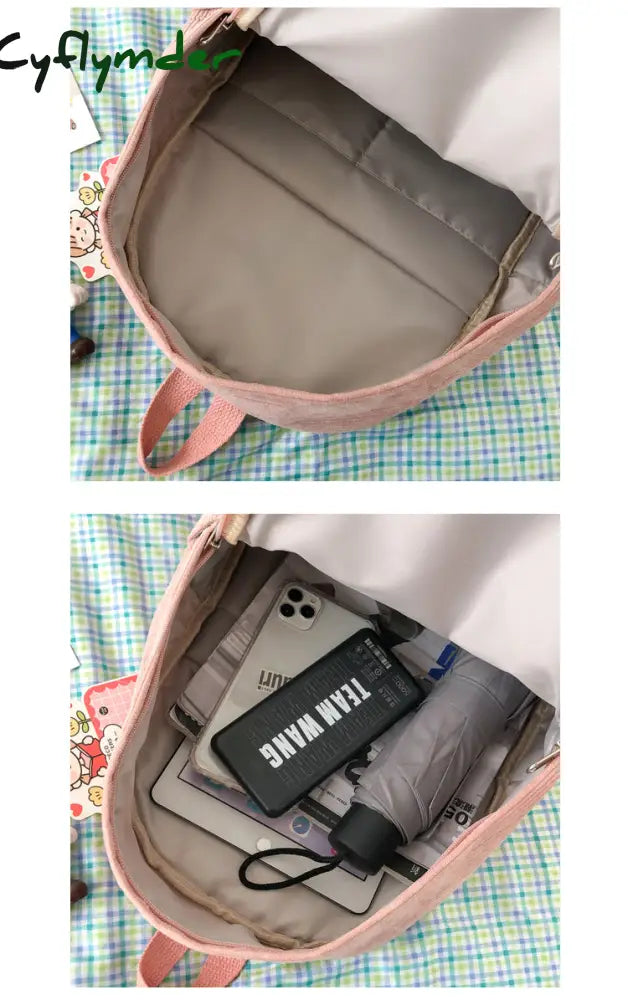 Cyflymder Stripe Corduroy Cute Backpack Schoolbag Teenage Girls Boys Luxury Harajuku Female Fashion