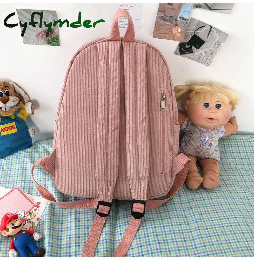 Cyflymder Stripe Corduroy Cute Backpack Schoolbag Teenage Girls Boys Luxury Harajuku Female Fashion