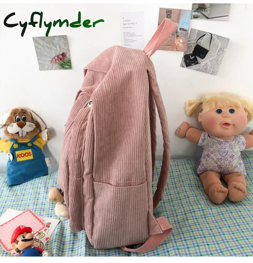 Cyflymder Stripe Corduroy Cute Backpack Schoolbag Teenage Girls Boys Luxury Harajuku Female Fashion