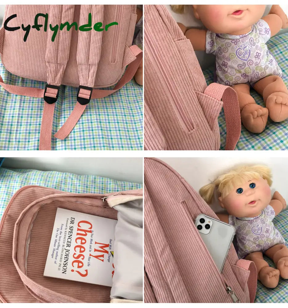 Cyflymder Stripe Corduroy Cute Backpack Schoolbag Teenage Girls Boys Luxury Harajuku Female Fashion