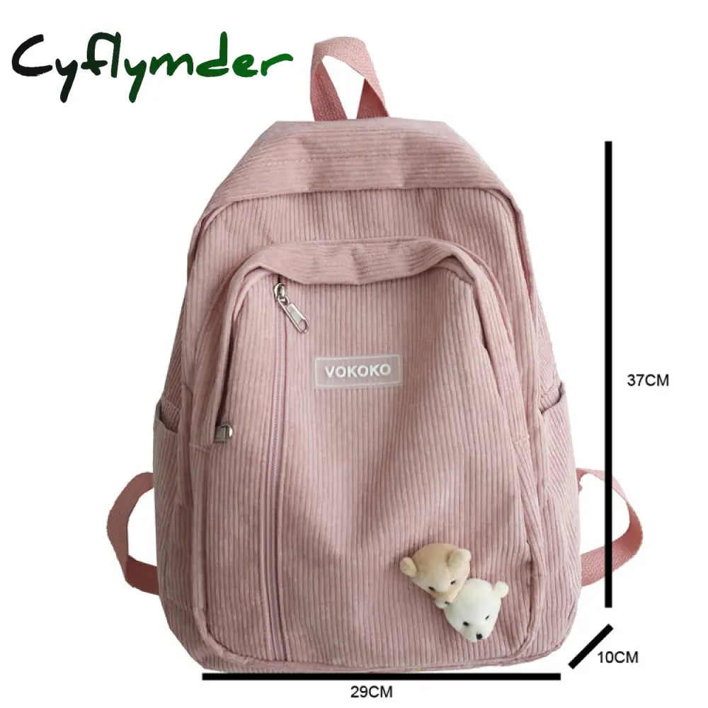 Cyflymder Stripe Corduroy Cute Backpack Schoolbag Teenage Girls Boys Luxury Harajuku Female Fashion