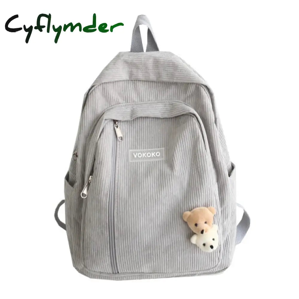 Cyflymder Stripe Corduroy Cute Backpack Schoolbag Teenage Girls Boys Luxury Harajuku Female Fashion