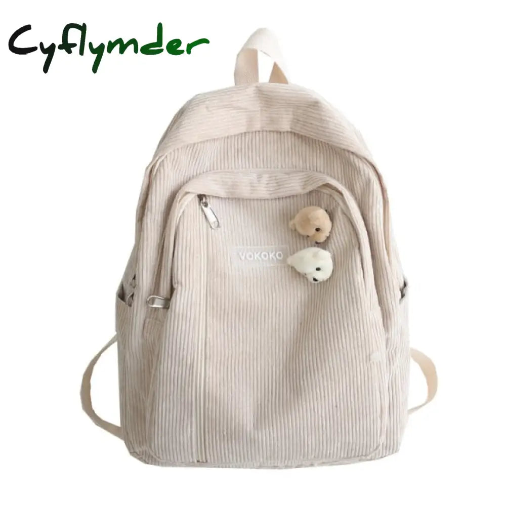 Cyflymder Stripe Corduroy Cute Backpack Schoolbag Teenage Girls Boys Luxury Harajuku Female Fashion