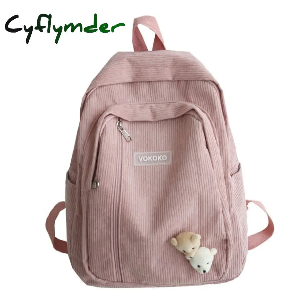 Cyflymder Stripe Corduroy Cute Backpack Schoolbag Teenage Girls Boys Luxury Harajuku Female Fashion