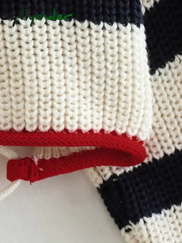 Cyflymder - Stripe Crochet Long Sleeve Open Back Crop Top Knit Tops