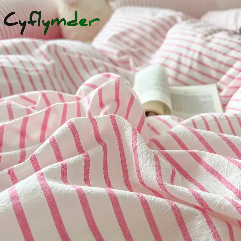 Cyflymder Stripe Style Duvet Cover Pillowcase with Bedsheet Soft Bed Linen Sets Skin-friendly Bedding Set for Home