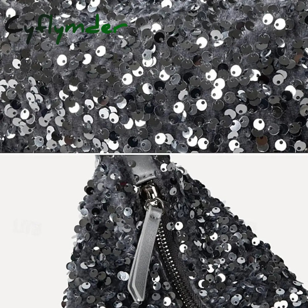 Cyflymder Stylish Black Sequin Hobo Bag For Women - Casual Chic Shoulder Purse With Leather Strap