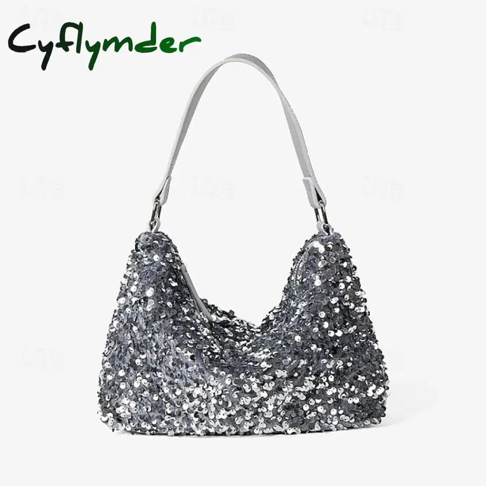 Cyflymder Stylish Black Sequin Hobo Bag For Women - Casual Chic Shoulder Purse With Leather Strap