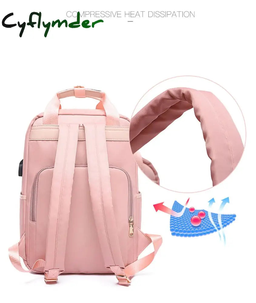 Cyflymder Stylish Waterproof Laptop Backpack 15.6 Women Fashion For Girls Black Female Large Bag 13