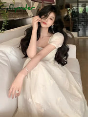 Cyflymder Summer 2024 Fashion Retro Evening Party Midi Dress Women Elegant Princess Embroider