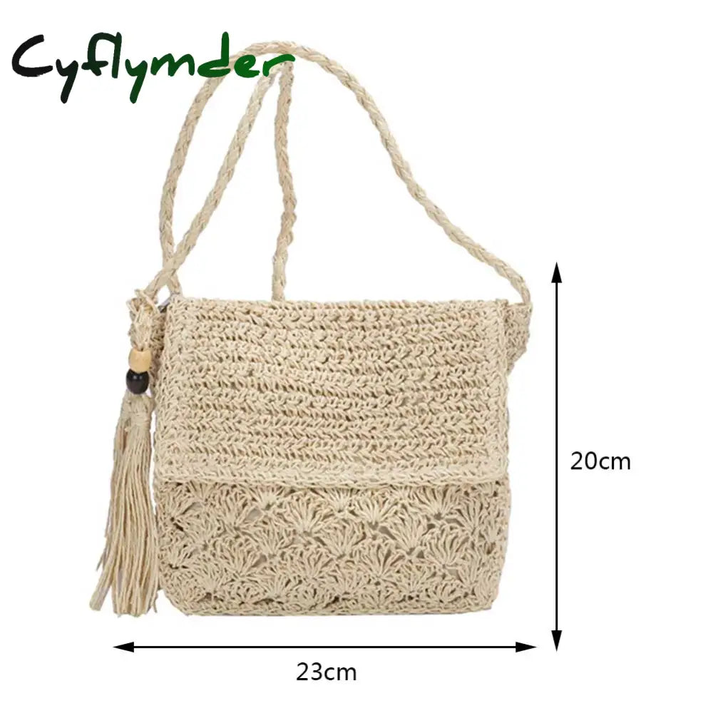 Cyflymder Summer Beach Straw Bag Design Women Shoulder Messenger Crossbody Raffia Hollow Woven