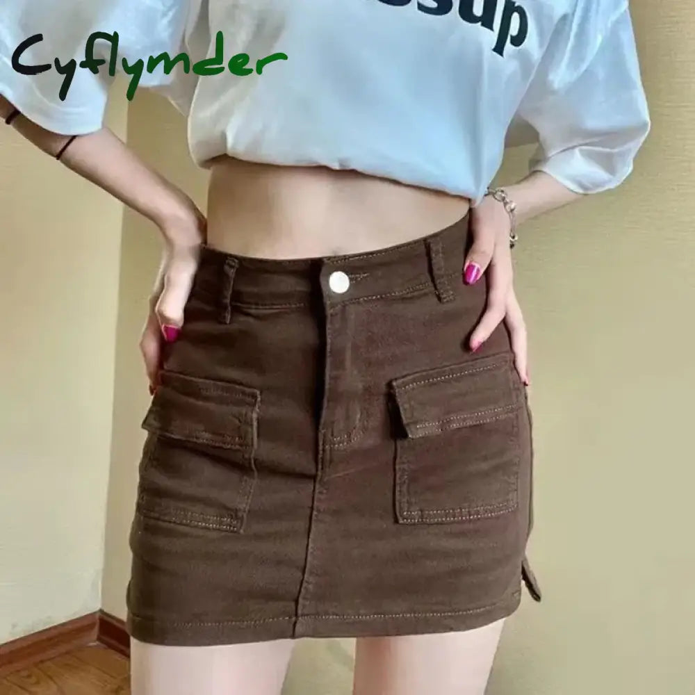 Cyflymder Summer Denim Short Skirt for Women Sexy Slim High Wiast Wrap Hip Mini Skirts Woman Korean Chic Pockets Shorts