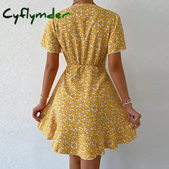 Cyflymder Summer European And American Fashionable Women’s Dress With Floral Short Skirt Flounce