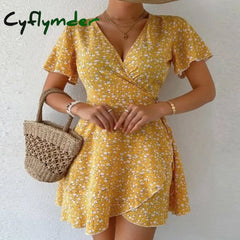 Cyflymder Summer European And American Fashionable Women’s Dress With Floral Short Skirt Flounce