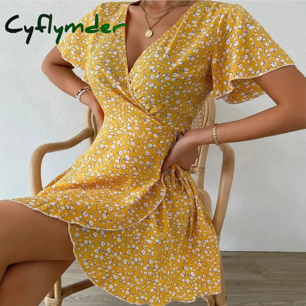 Cyflymder Summer European And American Fashionable Women’s Dress With Floral Short Skirt Flounce