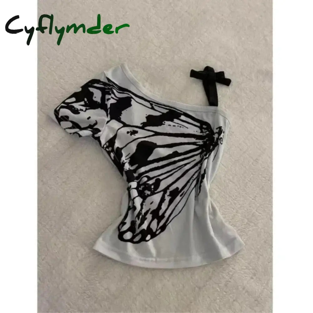 Cyflymder Summer Fake Two Pieces Halter Bandage Vintage T-shirts Y2k Aesthetic Slim Crop Tops Women Grunge Print