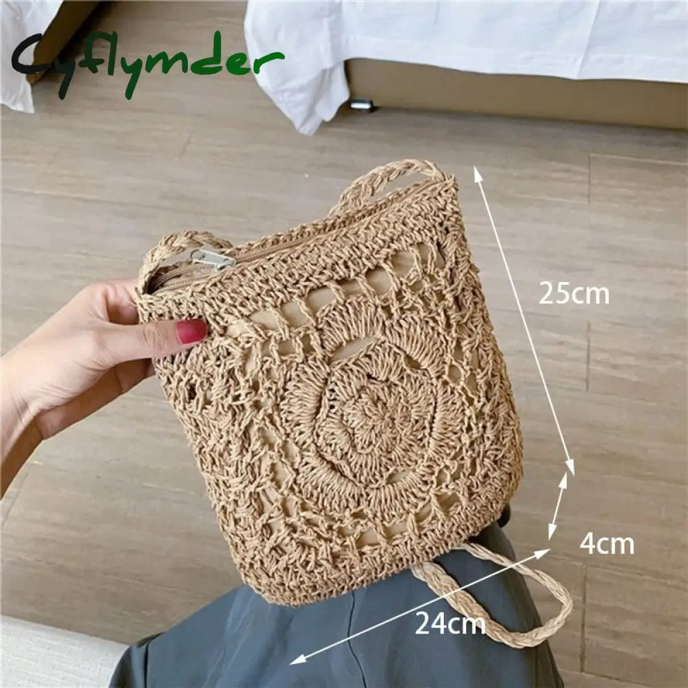 Cyflymder Summer Fashion Small Straw Weaving Shoulder Bags For Women Casual Tassel Beach Crossbody