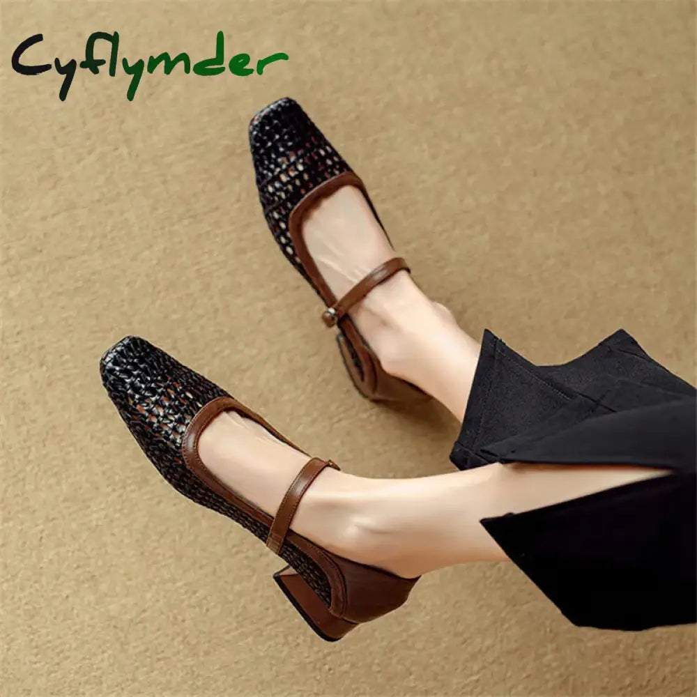 Cyflymder Summer Hollow Out Women Pumps Mary Jane Shoes For Square Toe Gladiator Fashion Mixed