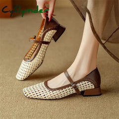 Cyflymder Summer Hollow Out Women Pumps Mary Jane Shoes For Square Toe Gladiator Fashion Mixed