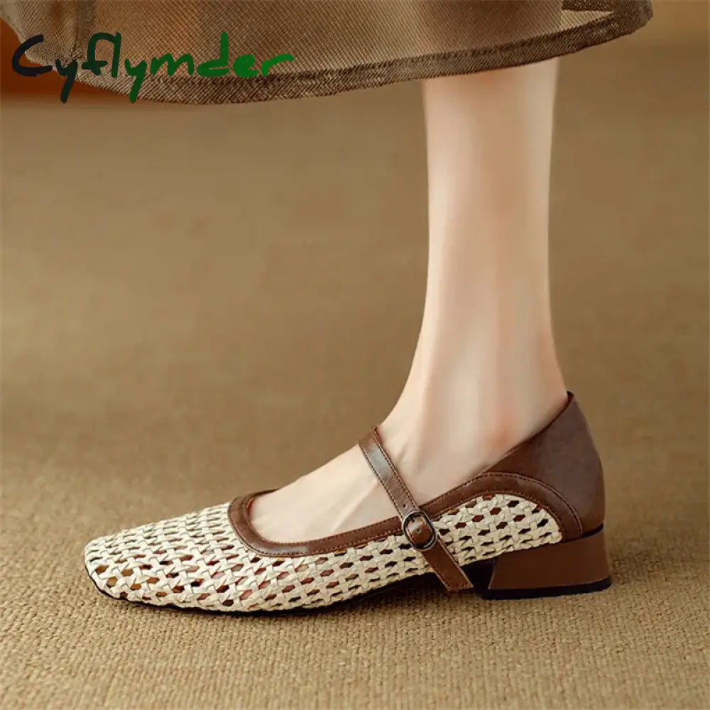 Cyflymder Summer Hollow Out Women Pumps Mary Jane Shoes For Square Toe Gladiator Fashion Mixed