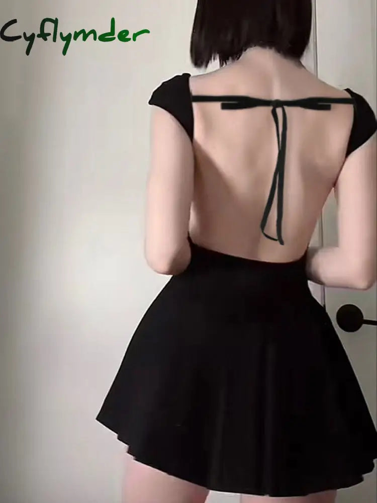 Cyflymder summer inspo Backless Lace-Up Sleeveless Square Collar A Line Mini Dress Women