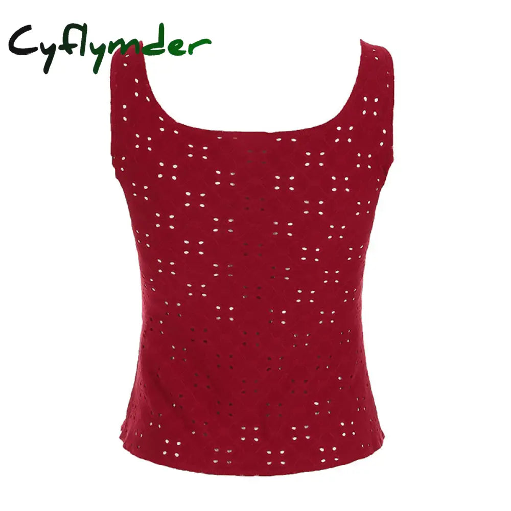 Cyflymder summer inspo Christmas Red Lace Up Cut Out Women’s Tanks Sleeveless Design V-Neck Backless Exquisite Blouses