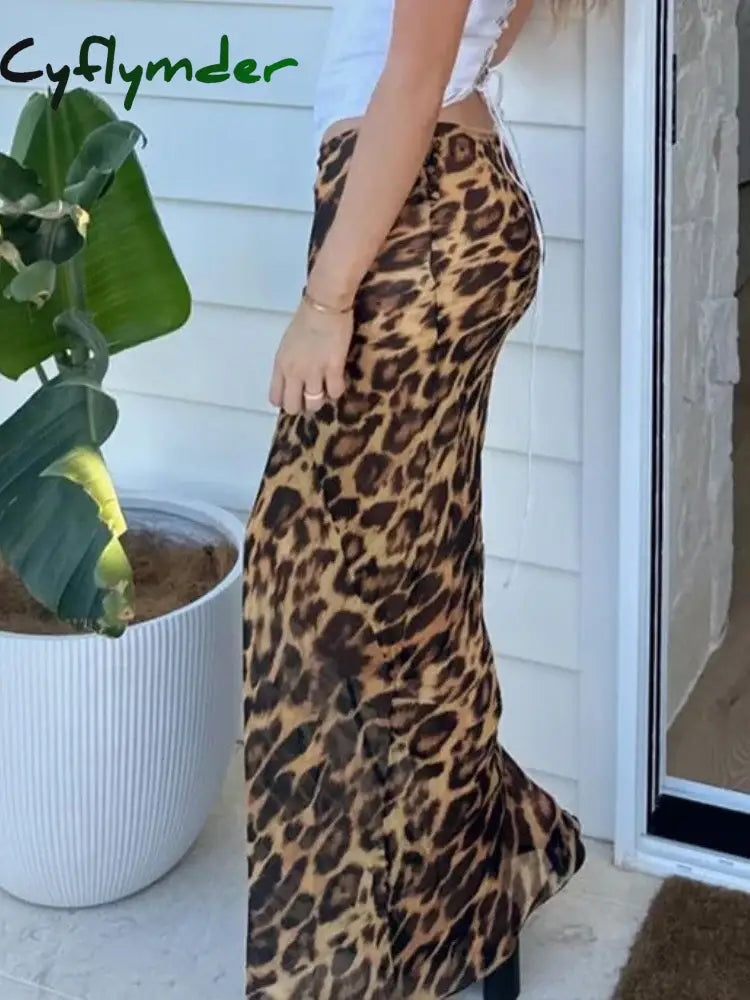 Cyflymder summer inspo Sexy Elegant Skirt Leopard Printed Maxi Women Skirts Lady Y2K Clothes Office Club Party Casual