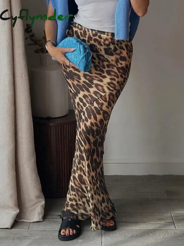 Cyflymder summer inspo Sexy Elegant Skirt Leopard Printed Maxi Women Skirts Lady Y2K Clothes Office Club Party Casual