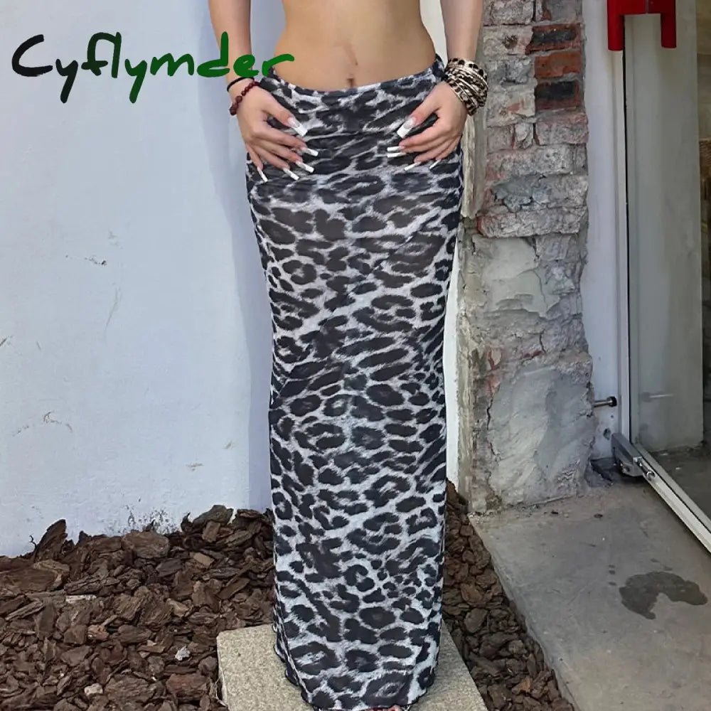 Cyflymder summer inspo Sexy Elegant Skirt Leopard Printed Maxi Women Skirts Lady Y2K Clothes Office Club Party Casual