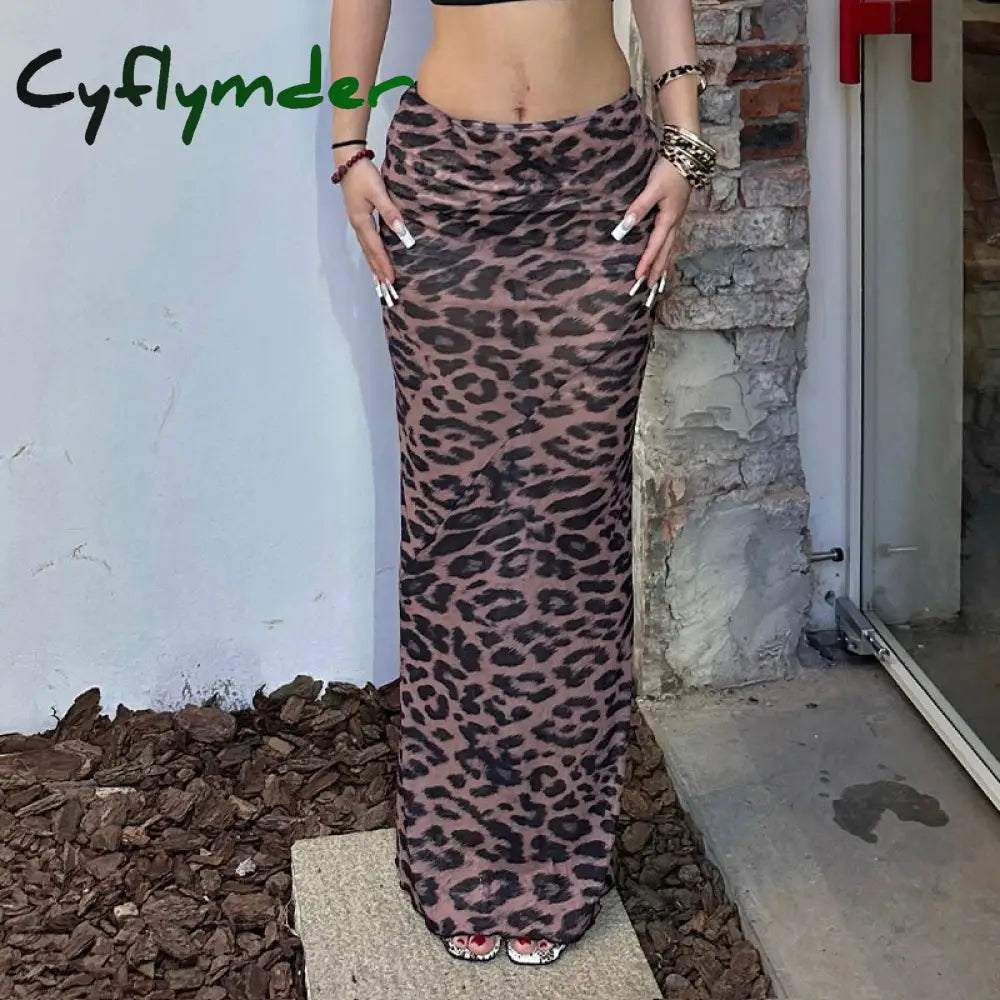 Cyflymder summer inspo Sexy Elegant Skirt Leopard Printed Maxi Women Skirts Lady Y2K Clothes Office Club Party Casual