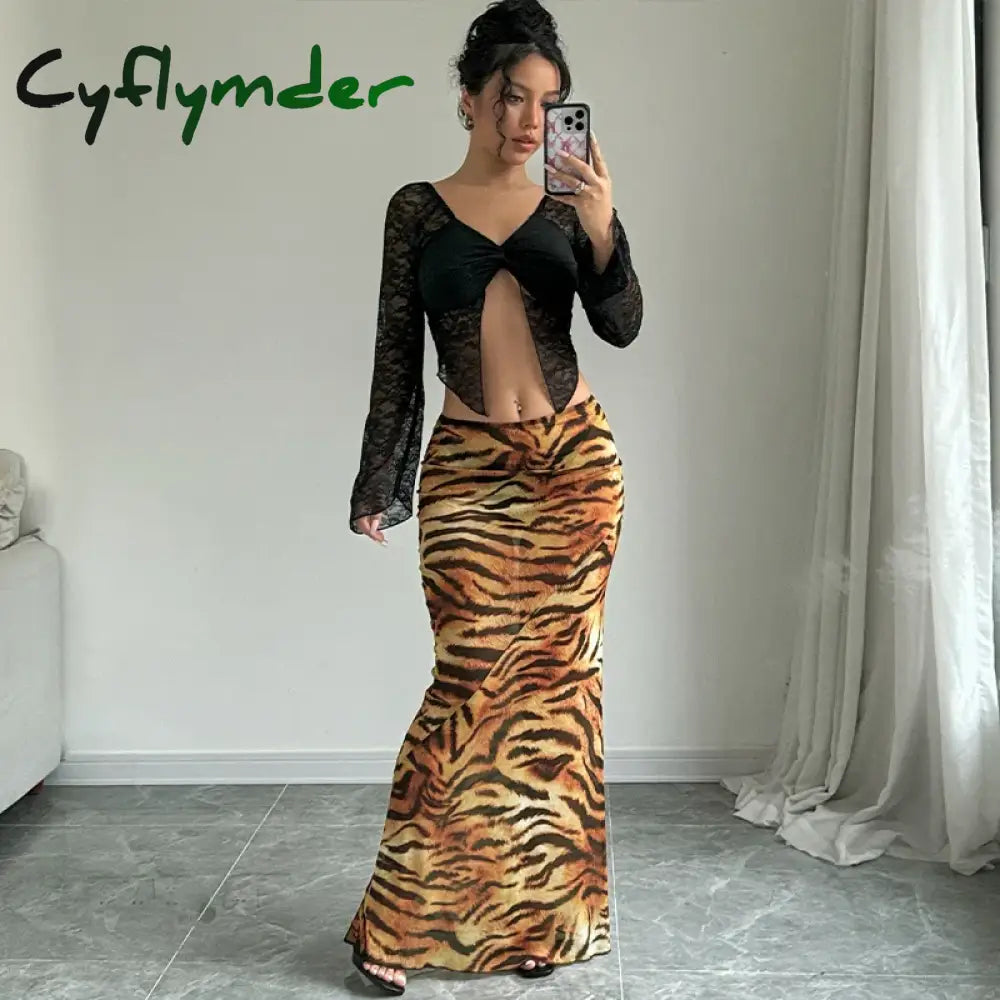 Cyflymder summer inspo Sexy Elegant Skirt Leopard Printed Maxi Women Skirts Lady Y2K Clothes Office Club Party Casual
