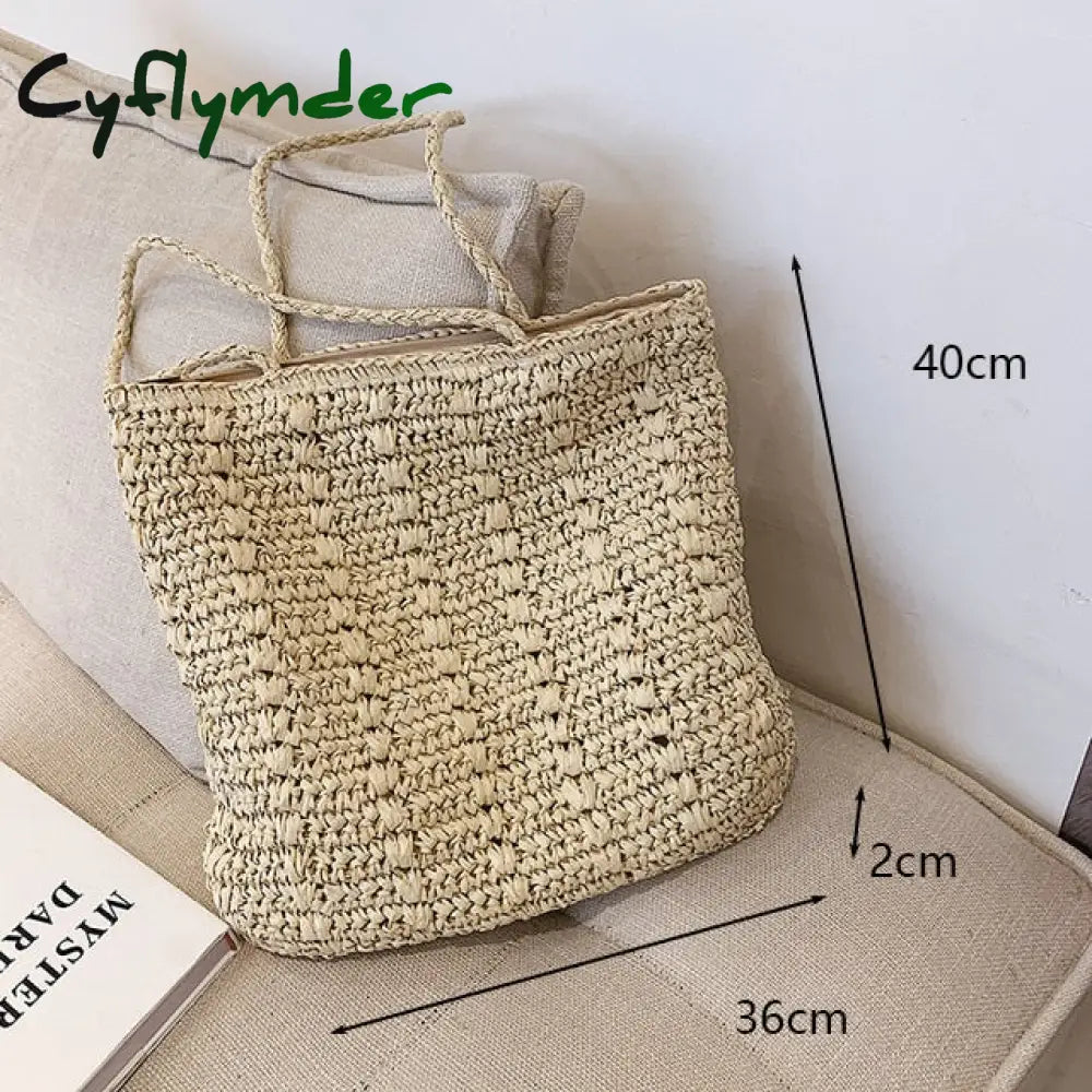 Cyflymder Summer Large Capacity Straw Woven Shoulder Bag Hollow Design Beach Bags Travel Casual