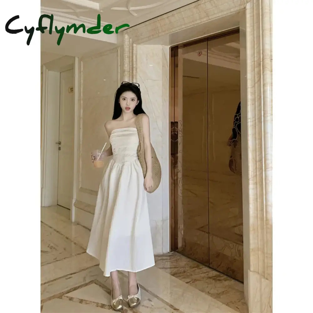 Cyflymder Summer Long Pleated Strapless Dress Backless Sleeveless High Waist Sexy Women’s Wrapped