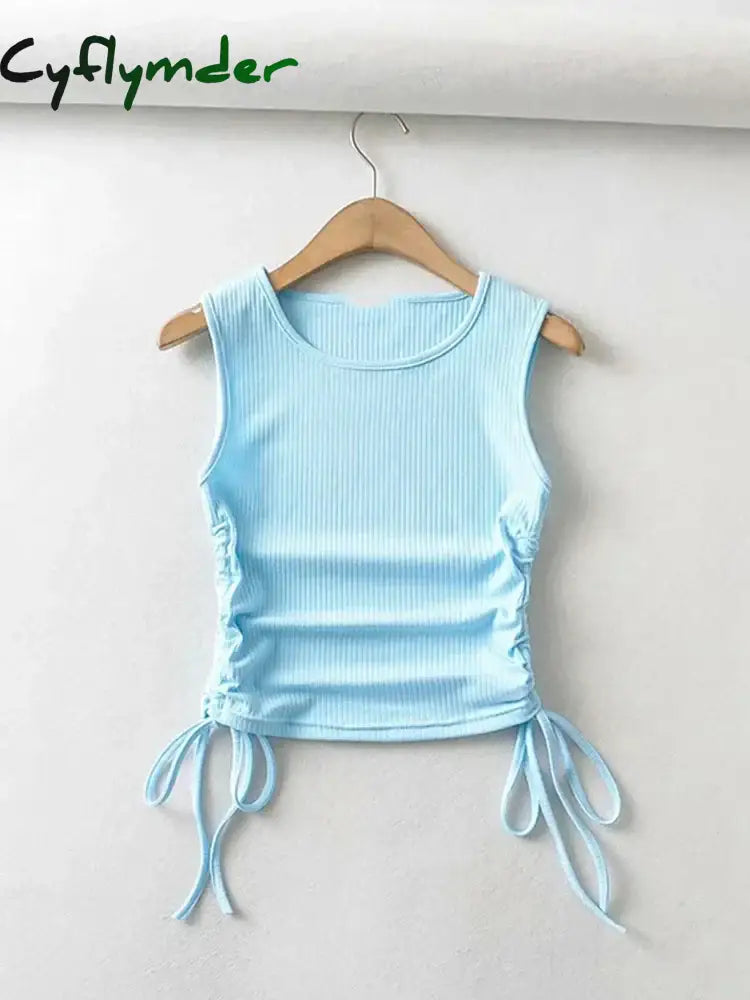 Cyflymder Summer New Arrival Women Solid Color Sexy Causal Crop Top With String Both Side Club For