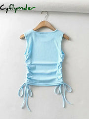 Cyflymder Summer New Arrival Women Solid Color Sexy Causal Crop Top With String Both Side Club For